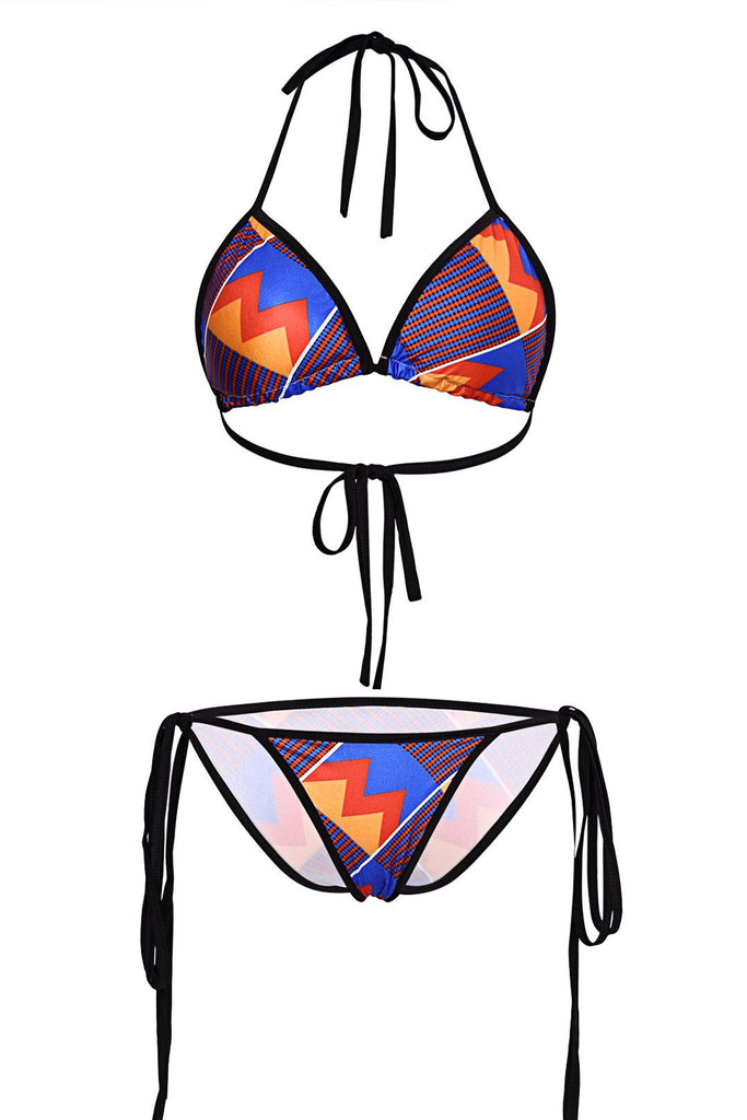 Halter Sleeveless Floral Print Backless Wireless Bikini Sets
