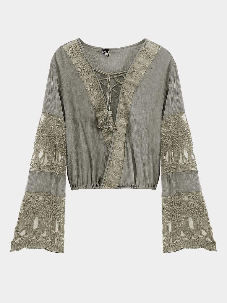 Lace-Up Flared Sleeves Top