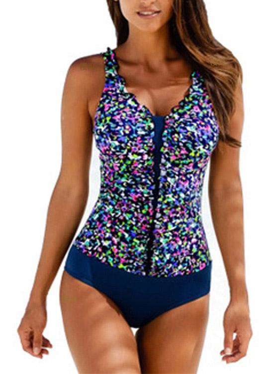 V-Neck Floral Print Backless Bikini