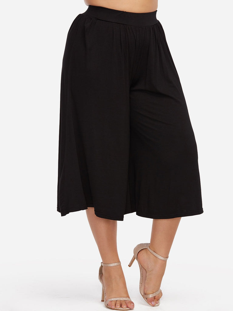 Plain Pleated Plus Size Wide Leg Pants