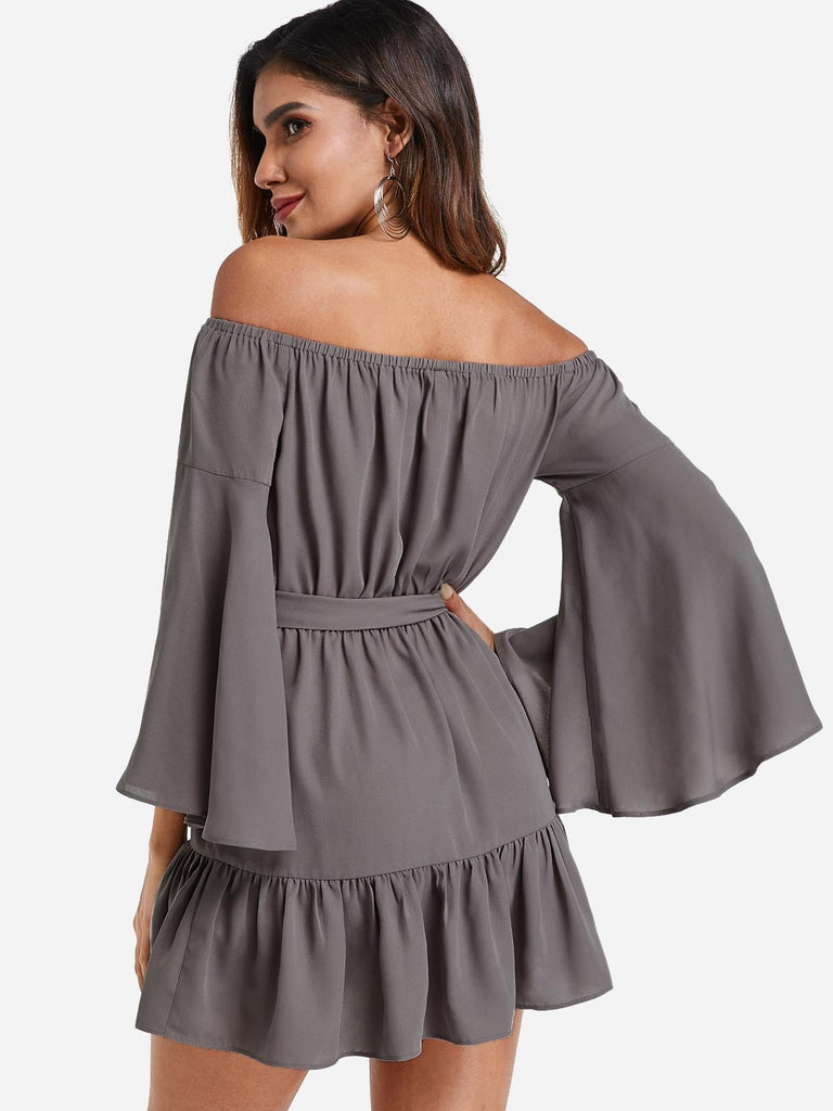 Womens Grey Off The Shoulder Dresses
