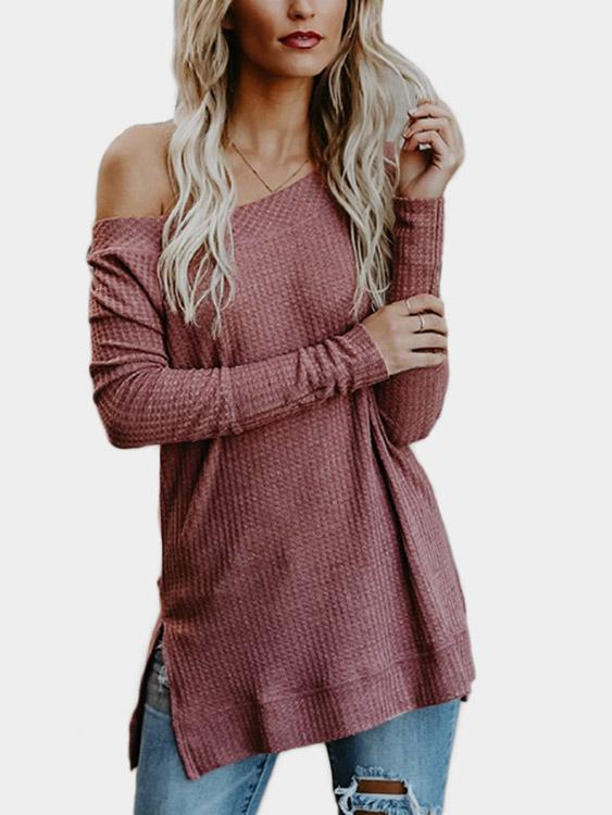 Off The Shoulder Long Sleeve Knitted Top