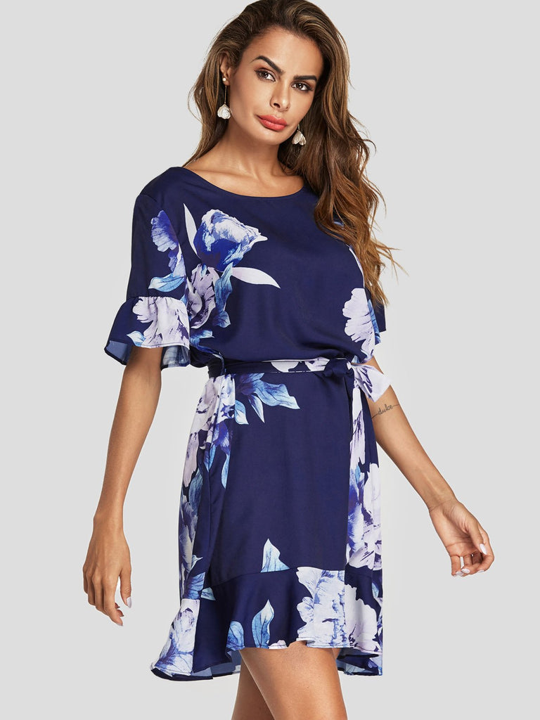Ladies Navy Floral Dresses