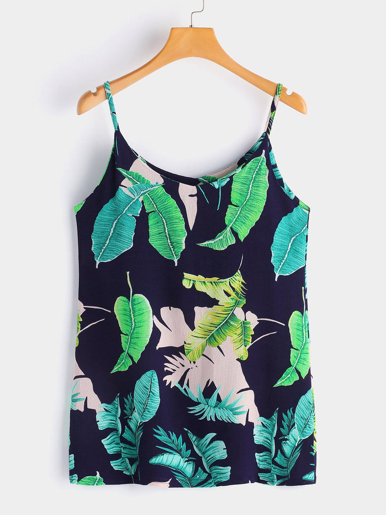 Navy Scoop Neck Sleeveless Floral Print Backless Spaghetti Strap Mini Dress