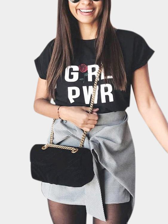 Round Neck Letter Short Sleeve T-Shirts