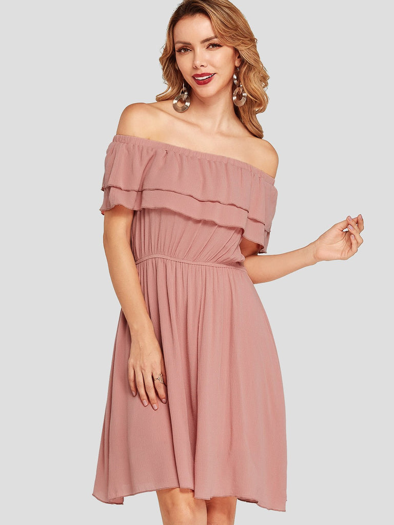 Ladies Pink Off The Shoulder Dresses