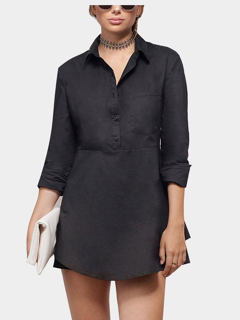 Black Layered A-Line Shirt Dresses