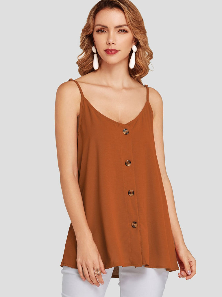 Front Button V-Neck Sleeveless Cami
