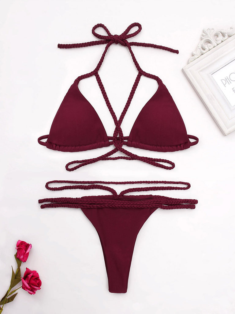 Burgundy Sleeveless Bikinis