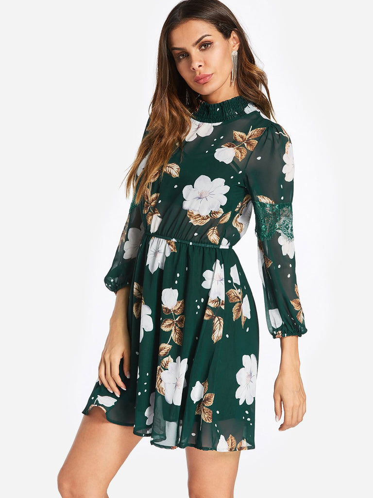 Ladies Green Floral Dresses