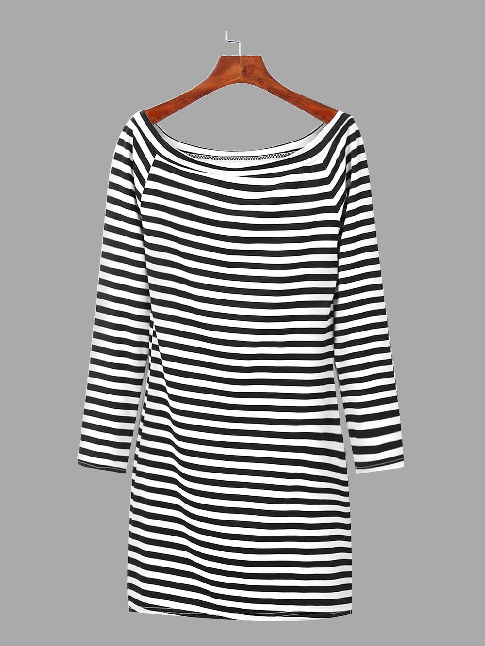 Bateau Off The Shoulder 3/4 Sleeve Length Stripe Mini Dress
