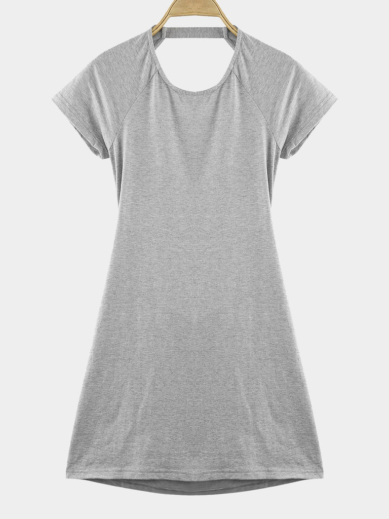 Gray Round Neck Backless Bodycon Dresses