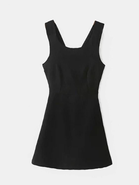 Black Crew Neck Sleeveless Mini Dresses