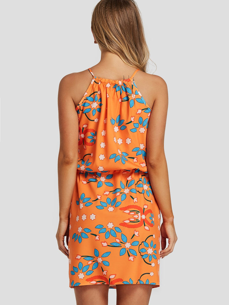 Womens Orange Floral Dresses