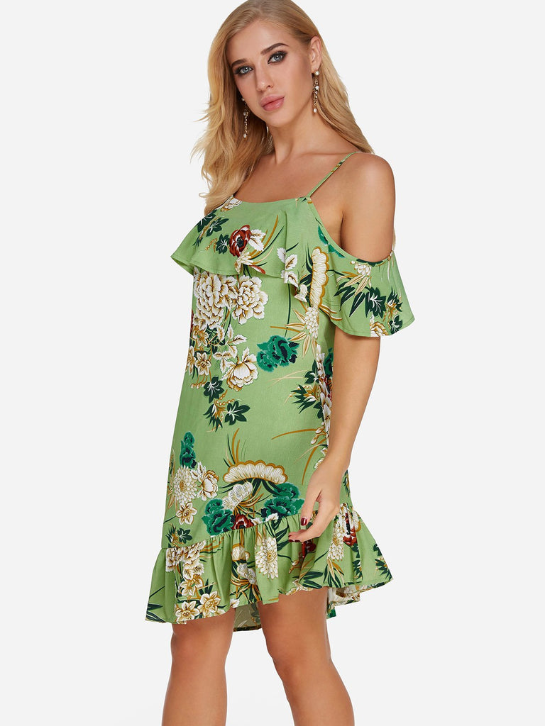 Ladies Green Floral Dresses