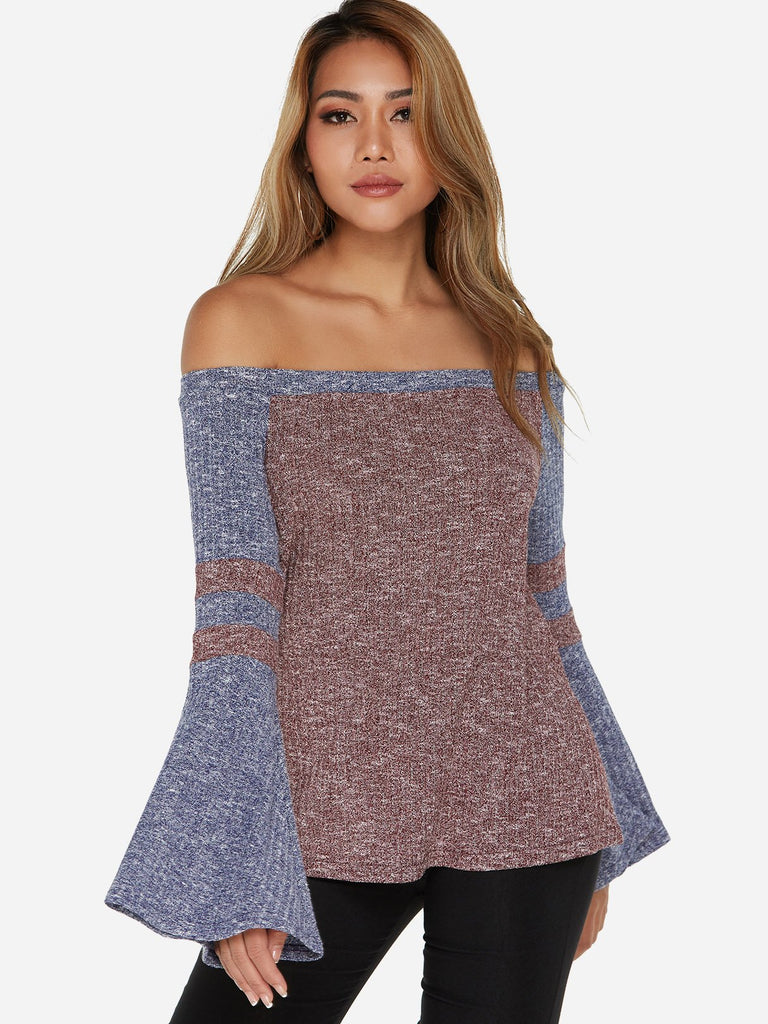 Off The Shoulder Stripe Long Sleeve T-Shirts