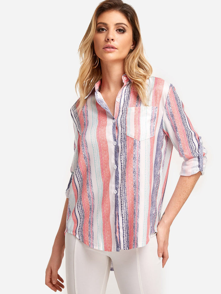 Lapel Collar Stripe Long Sleeve T-Shirts