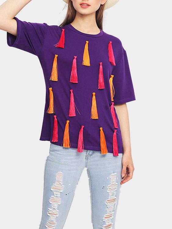 Round Neck Half Sleeve Purple T-Shirts