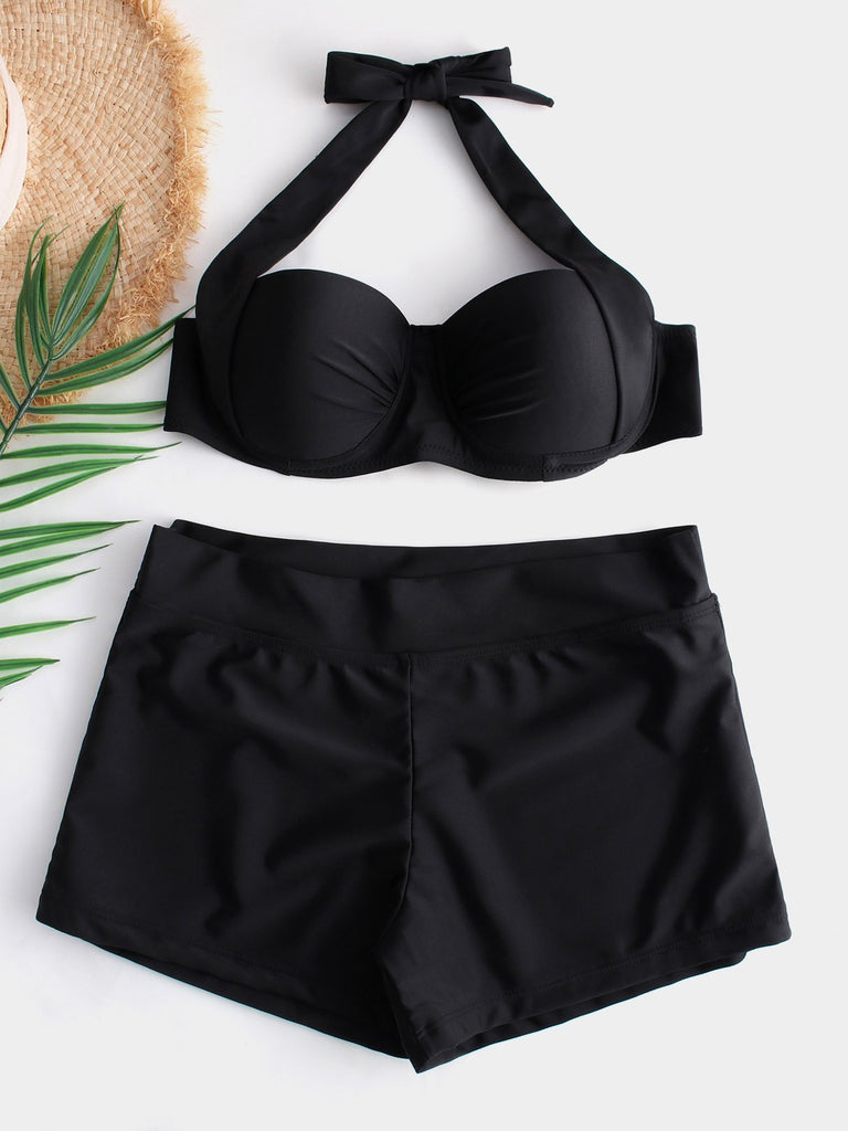 Halter Backless Self-Tie Sleeveless Bikini Set