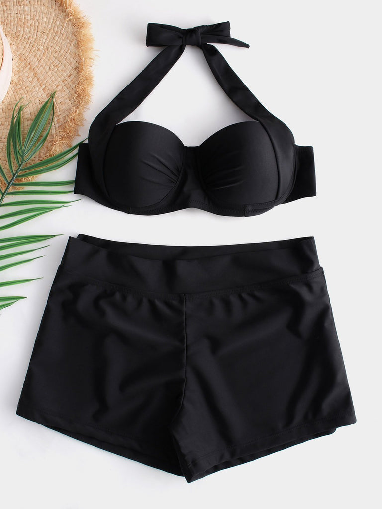 Halter Sleeveless Backless Self-Tie Bikini Set