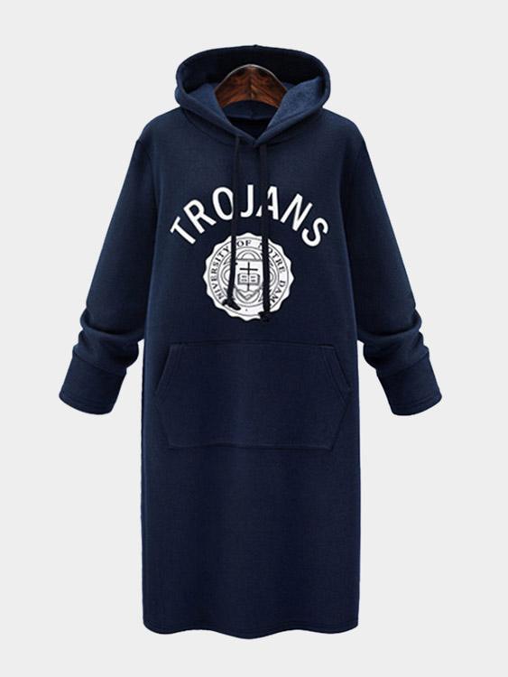 Dark Pullover Long Sleeve Hooded Mini Dress