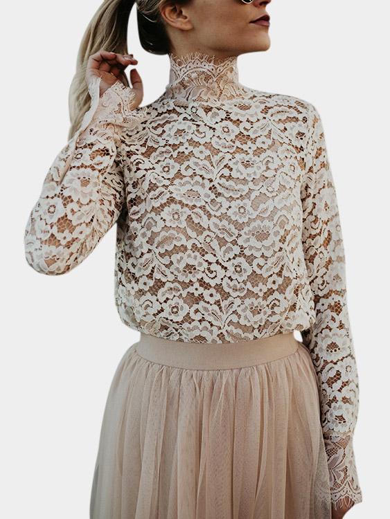 Lace Long Sleeve Apricot Blouses