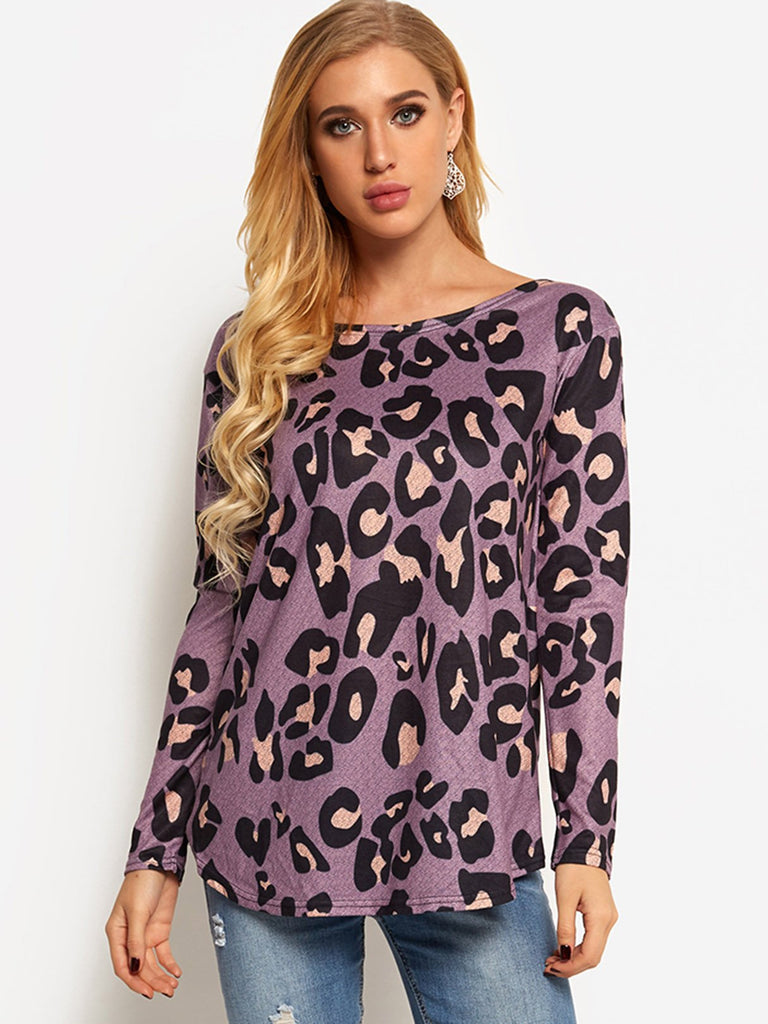 Round Neck Leopard Long Sleeve T-Shirts