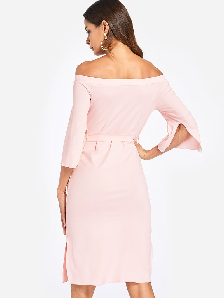 Womens Pink Off The Shoulder Dresses