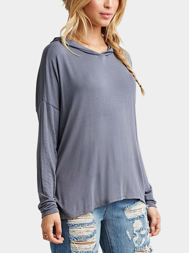 Long Sleeve Dropped-Shoulder Grey Drapey Hoodie