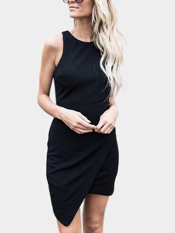 Black Sleeveless Irregular Asymmetrical Hem Mini Dresses