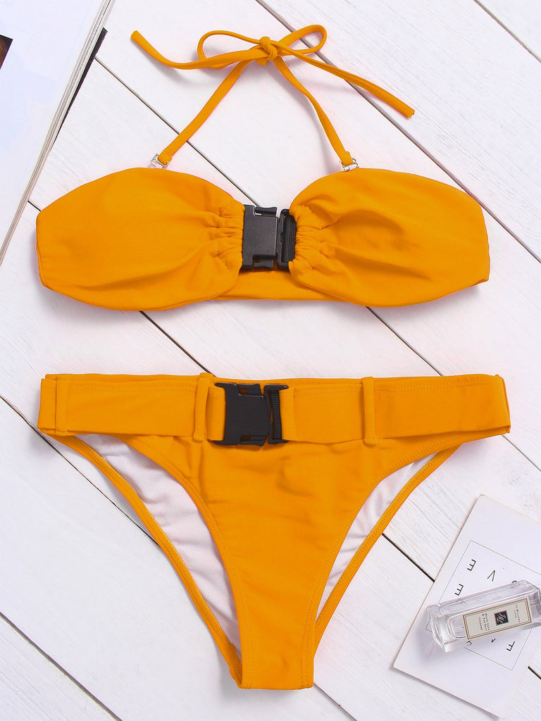 Yellow High Waist Two Piece Bikinis