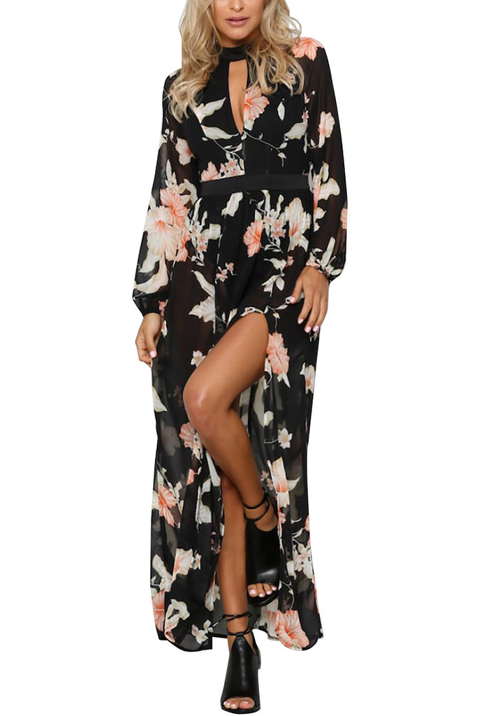 Long Sleeve Floral Print Maxi Dress