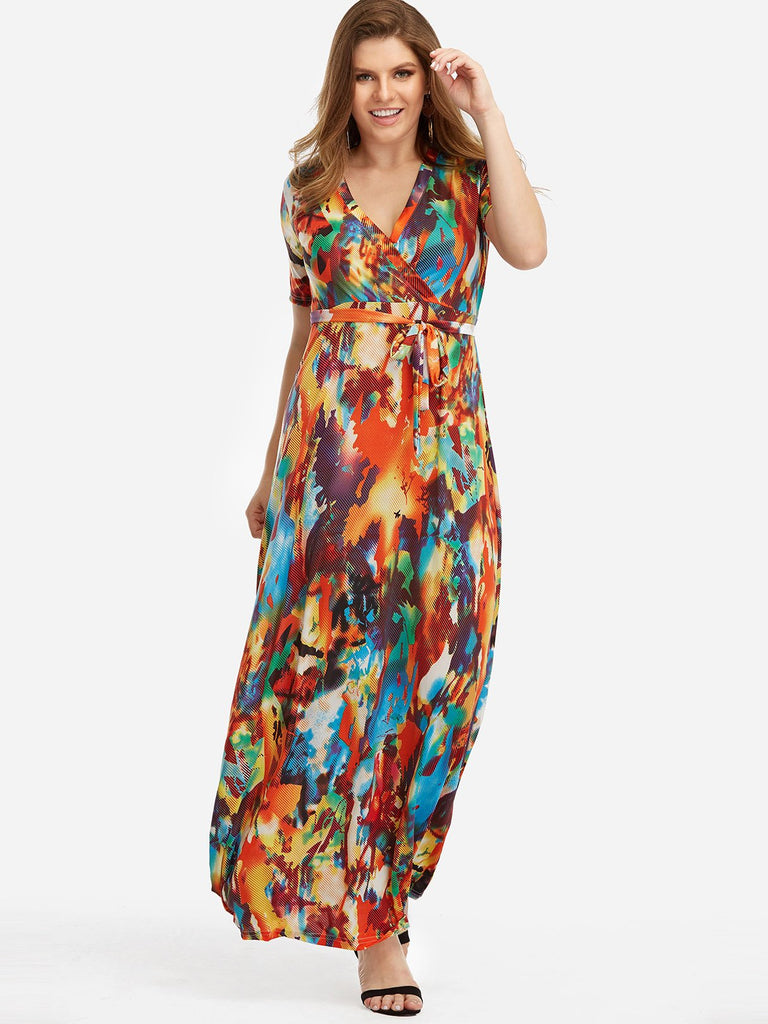 Womens Short Sleeve Plus Size Maxi Dress