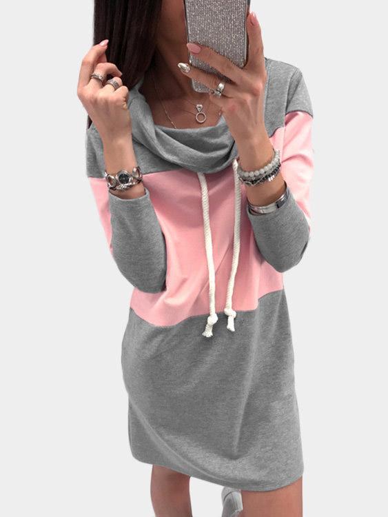 Grey Pullover Long Sleeve Mini Dress