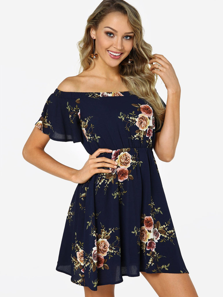 Ladies Navy Floral Dresses