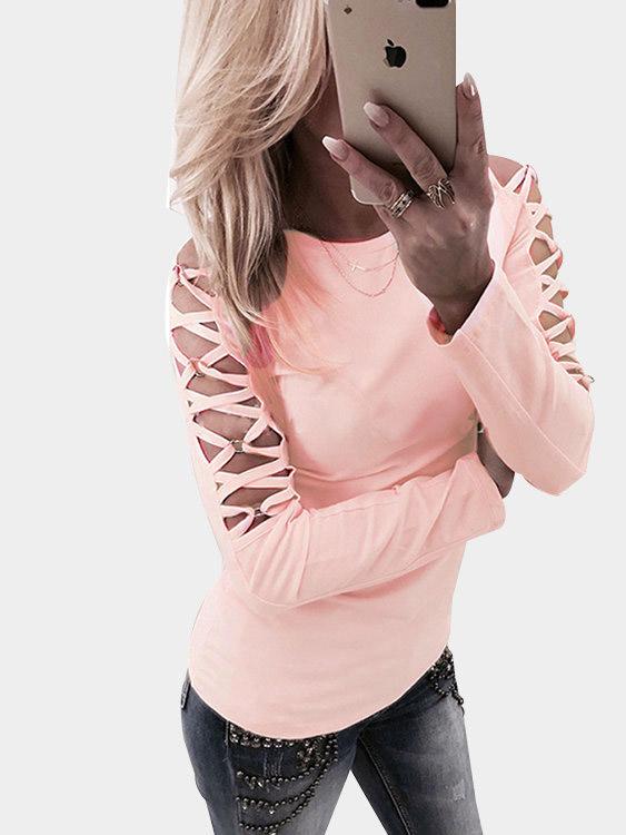 Round Neck Hollow Long Sleeve T-Shirt