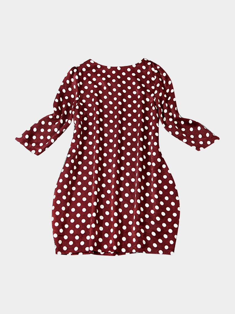 Round Neck 3/4 Sleeve Burgundy Plus Size Dresses