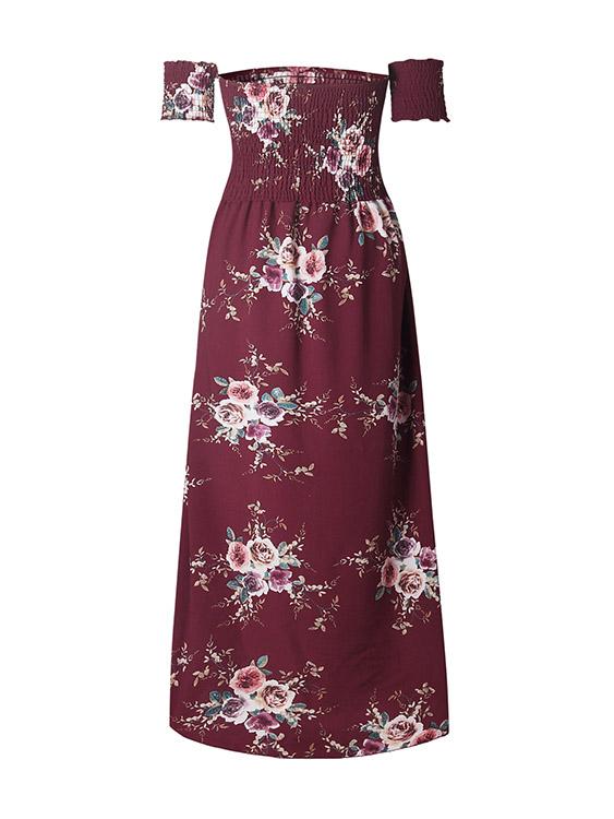 Ladies Burgundy Floral Dresses