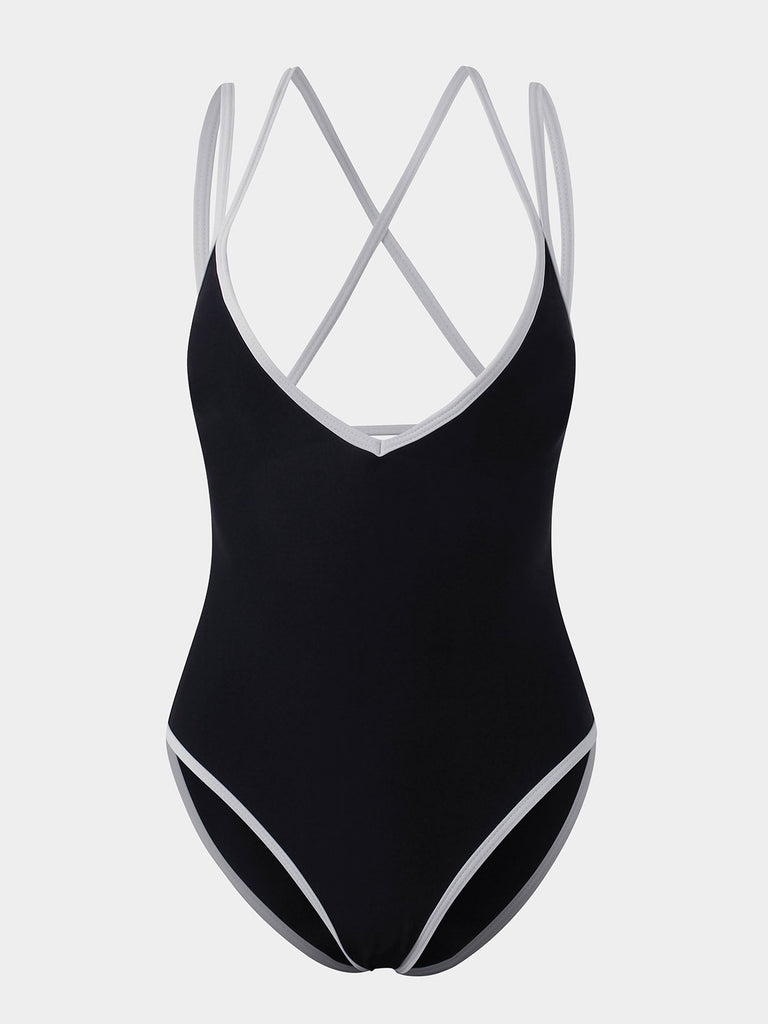 Halter Deep V Neck Sleeveless Plain Backless One-Pieces Swimsuits