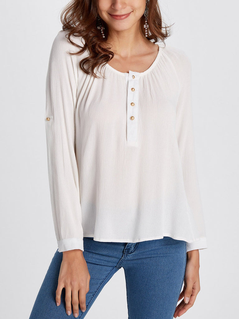 Round Neck Plain Long Sleeve White T-Shirts