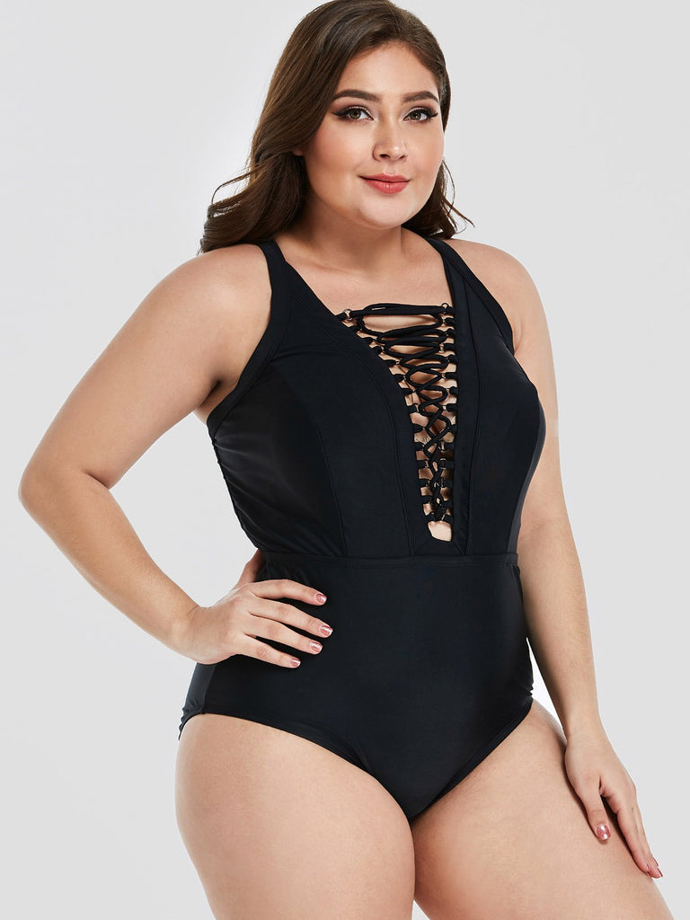 Ladies Black Plus Size Swimwear