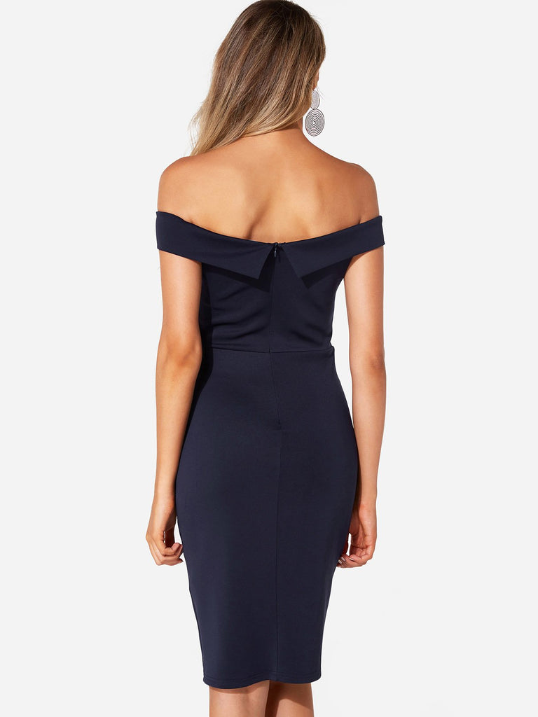 Womens Navy Off The Shoulder Dresses