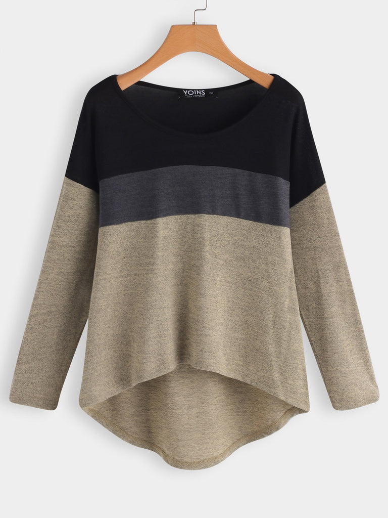 Scoop Neck Long Sleeves High Low Hem T-Shirt