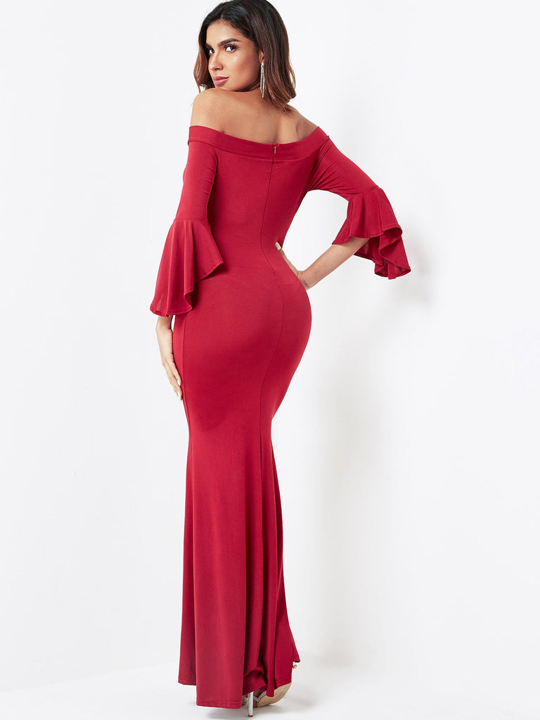 Womens Burgundy Off The Shoulder Dresses