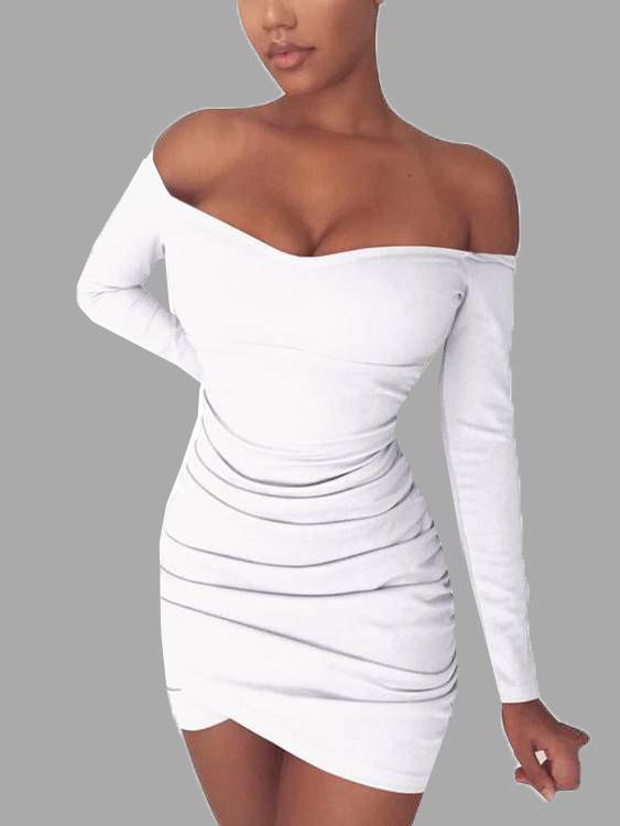 Off The Shoulder Long Sleeve Irregular Hem Mini Dress