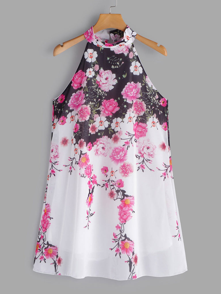 Halter Sleeveless Floral Print Dresses
