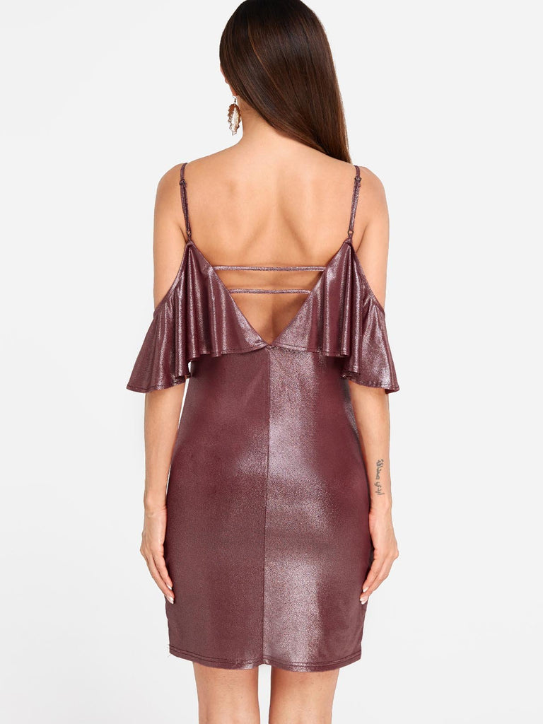 Womens Burgundy V-Neck Dresses