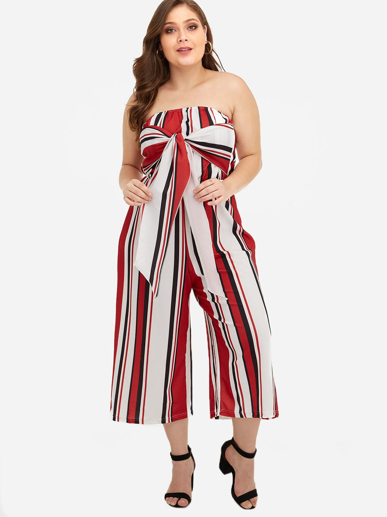 Strapless Stripe Sleeveless Plus Size Bottoms