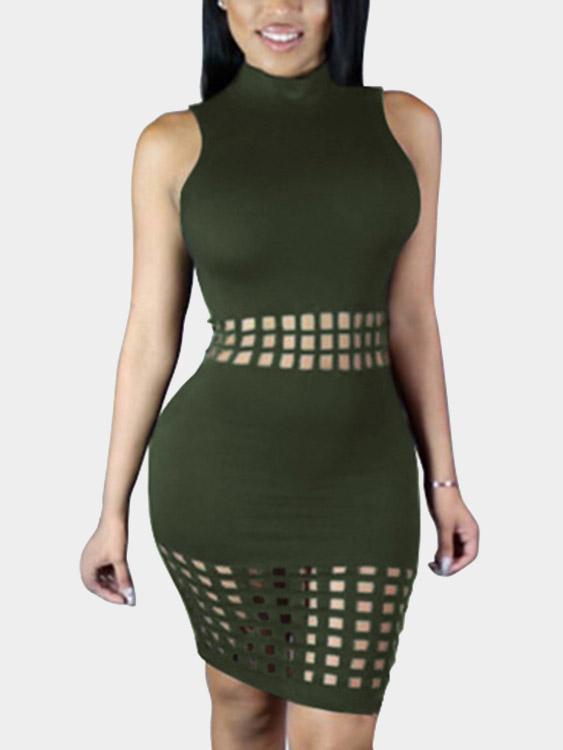 Round Neck Hollow Sleeveless Green Dresses