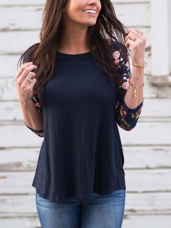Round Neck 3/4 Sleeve Navy Top